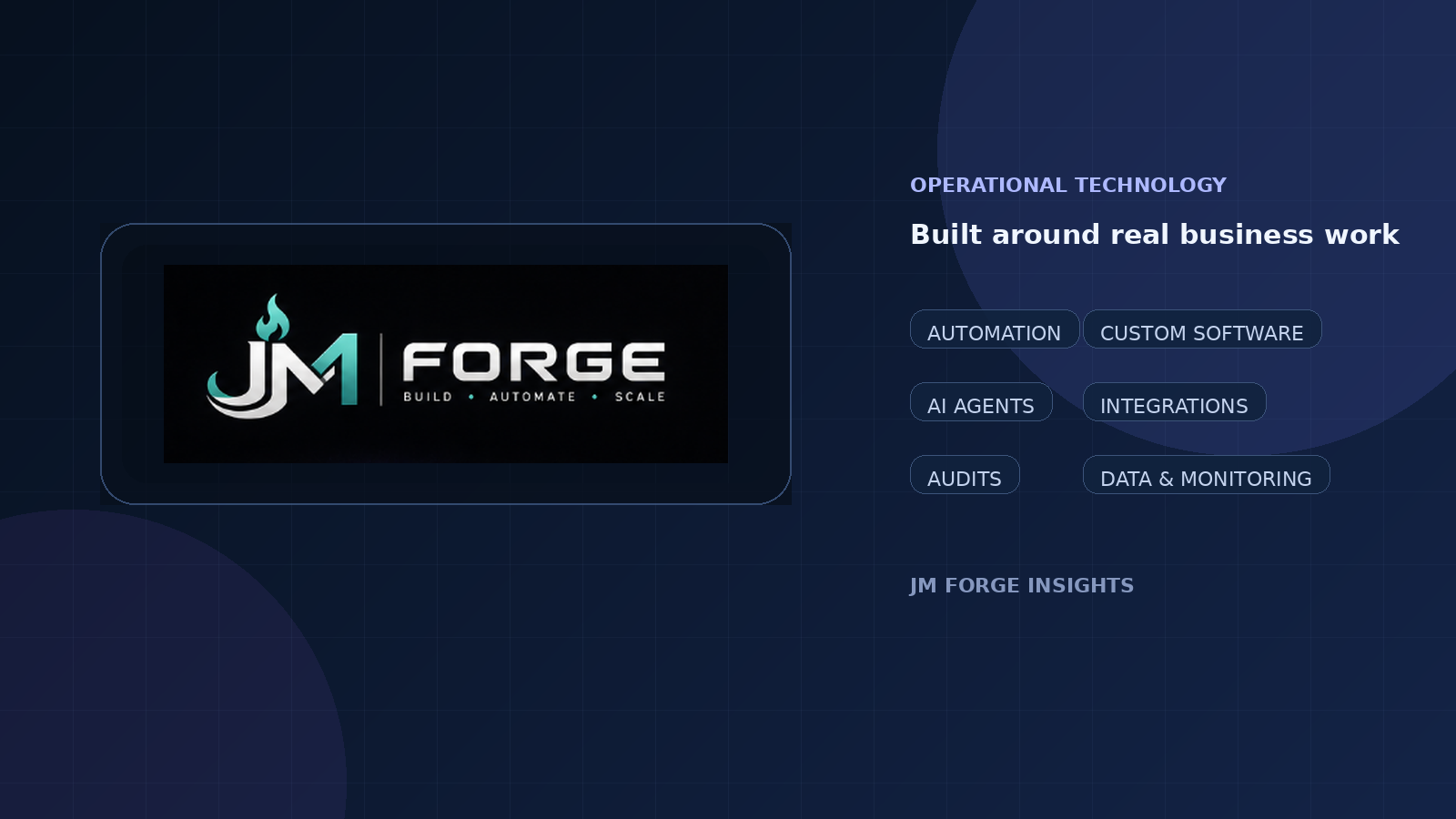 JM Forge: Automation, Custom Software, AI Agents, Audits, Integrations and Operational Intelligence Built Around Your Business